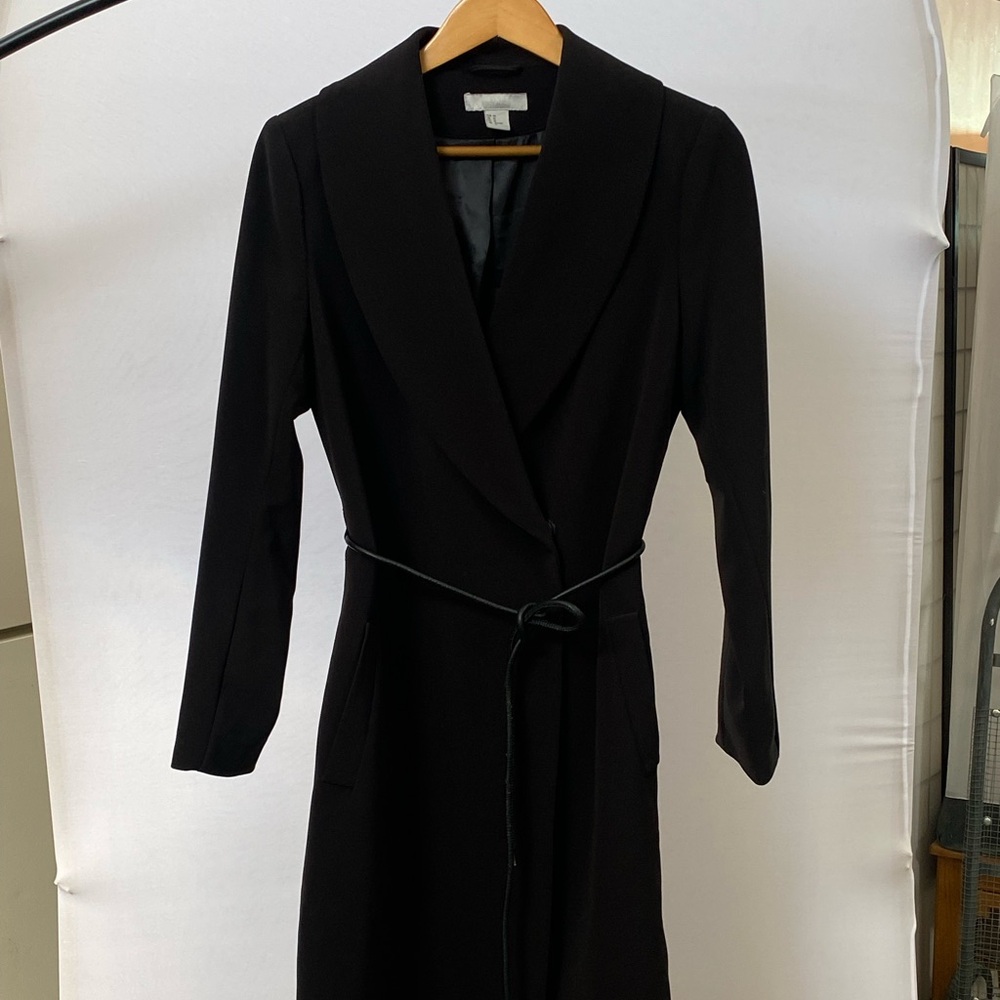 H&M Black Long Trenchcoat with Tie